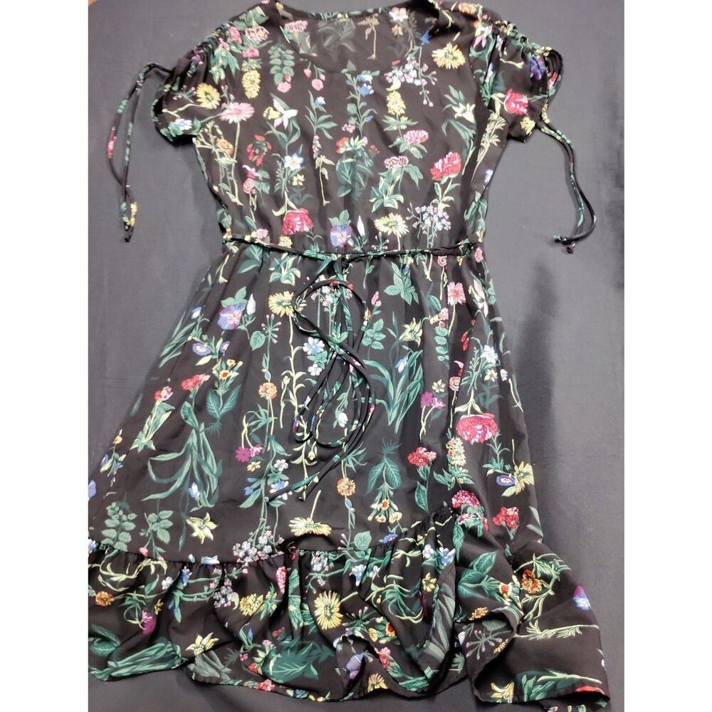 Sexy Les Amista Black Floral Tie Waist Summer Dress